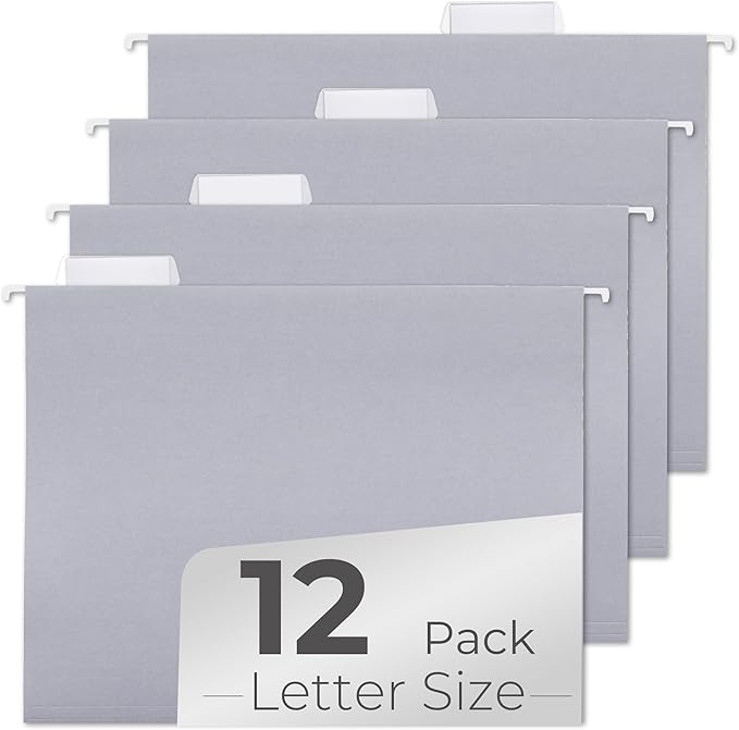 Y YOMA Letter Size - 12 Pack Colored Hanging File Folders Decorative Hanging Folder Cute Pretty File Folder for Filing Cabinet Office Home with 1/5-Cut Adjustable Tabs, Morandi Blue