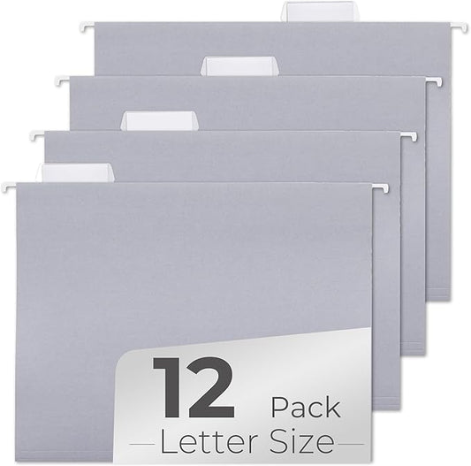 Y YOMA Letter Size - 12 Pack Colored Hanging File Folders Decorative Hanging Folder Cute Pretty File Folder for Filing Cabinet Office Home with 1/5-Cut Adjustable Tabs, Morandi Blue