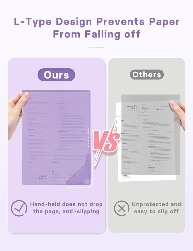 Plastic Folders Sleeves, Gradient Colors Plastic Project Pockets for Paper 11.9 × 8.5 Inches, Transparent Document Folders for School and Office Supplies (5 Pack, Purple)