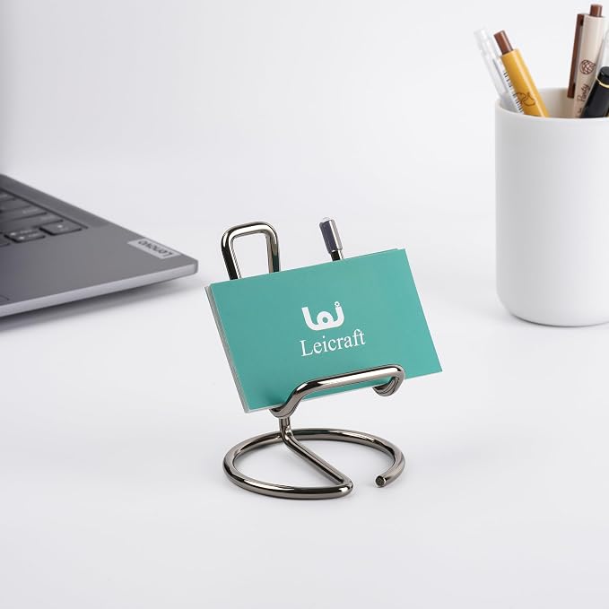 Business Card Holder for Desk, Cute Metal Card Organizers and Office Desk Accessories for Men and Women (Vertical Black)