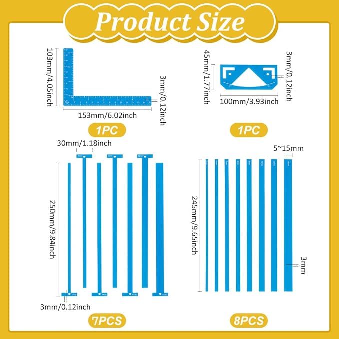 UNICRAFTALE 1 Set 17Pcs Flexible Acrylic Book Binding Ruler Set Book Binding Package Blue Bookbinding Easy Scrapbooking Tool T-Shaped Rulers for Bookbinding Scrapbooking Handmade Tools Supplies