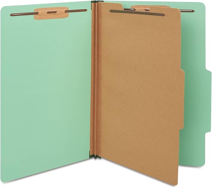 Staples Colored Pressboard Classification Folder, Legal Size, 1 Partition, Green, Durable Construction, 20/Pack