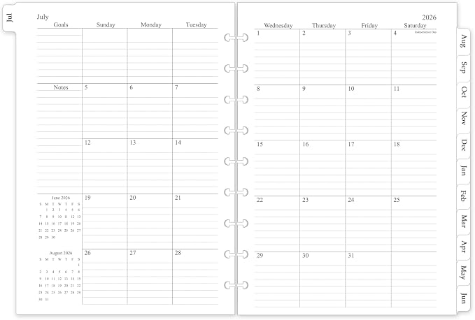 2026-2027 Monthly Planner Refill, Planner Inserts for 9-Disc Discbound Planner, 7" x 9.8", Jul. 2026 - Dec. 2027, 18 Monthly Calendars with Laminated Tabs