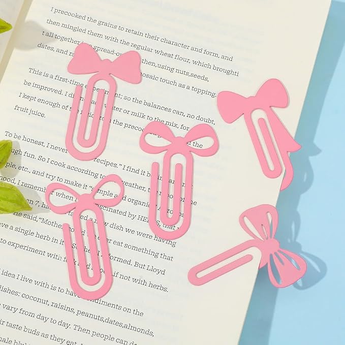 Pink Bowknot Stainless Steel Bookmark - Printed with Cute Bowknot Patterns & Equipped with Heart Pendants, Ideal for Female Readers, Perfect Birthday Gift for Girlfriends (5pcs Small)