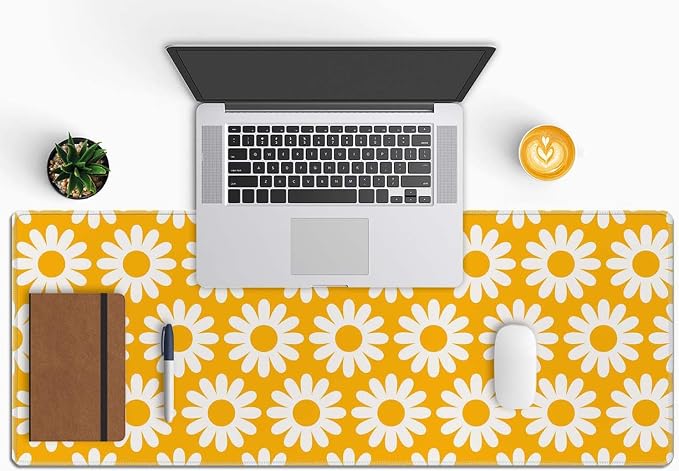Vintage Flowers Desk Mat Yellow Large Mouse Pad XL Desk Pad Gaming Mousepad Extended Keyboard Mat 31.5 x 11.8 in Laptop Computer Keyboard Pad Mouse Mat for Office Desk Decor
