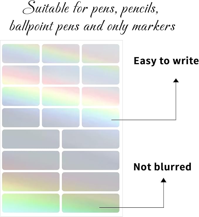 Holographic Label Stickers Writable Holographic Silver Gift Labels, Matte-Self Adhesive Silver Labels Stickers for Essential Oil Bottle, Jars, Food Storage or Gift Decoration (2 Size, 300 Sheet)