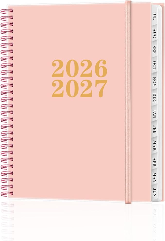 Planner 2026-2027 - Academic Planner from July 2026 to June 2027, Weekly & Monthly Planners Spiral Bound with 12-Month Tabs, Inner Pocket, 8.5" x 11", Pink