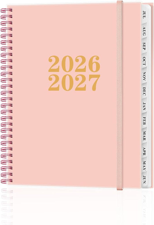 Planner 2026-2027 - Academic Planner from July 2026 to June 2027, Weekly & Monthly Planners Spiral Bound with 12-Month Tabs, Inner Pocket, 8.5" x 11", Pink