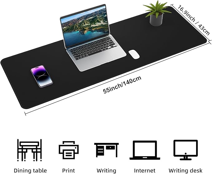 AFIING Cork Desk Mat 55" x 17", Dual-Sided Natural Cork & PU Leather Desk Pad, Non-Slip Waterproof Large Mouse Pad for Office, Home & Gaming (Black)