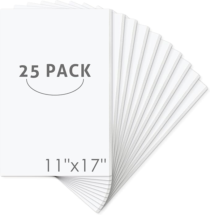 Mat Board Center, Pack of 25 Foam Core Backing Boards 1/8" (11x17, White)
