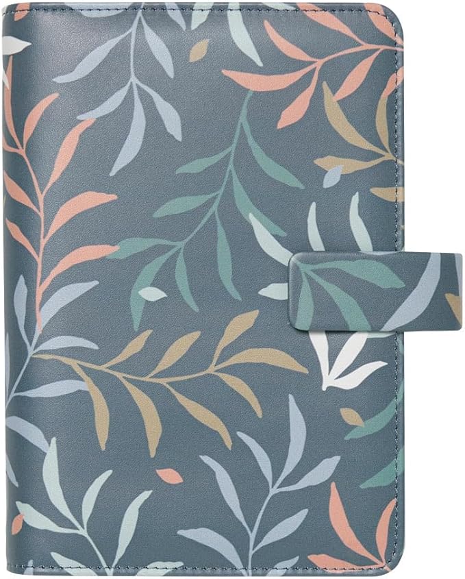 Filofax Botanical Organizer, Personal Size, Blue - Smooth, Leather-Look, Six Rings, Week-to-View Calendar Diary, Multilingual, 2025 (C022645-25)