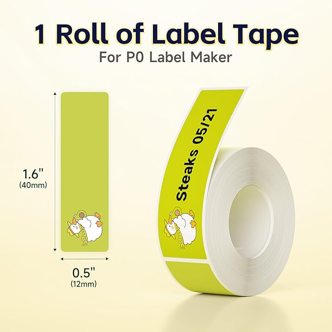Thermal Labels DETONGER 1/2 Width Compatible Tape Refills Label Stickers Film Coatedfor Label Maker Tapes Home Office School Business Use Sticky Liquid-Proof 0.5"×1.6"(12×40mm) Duck
