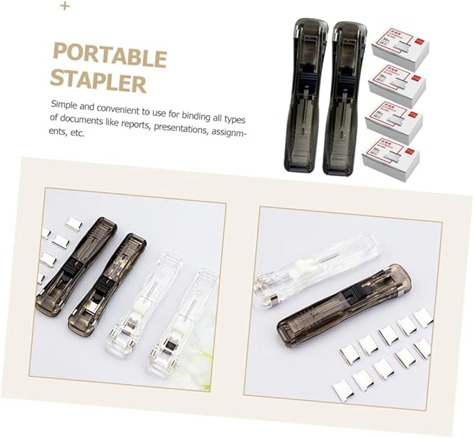 Tofficu Reusable Document Stapler and Clip Dispenser Set with 200pcs Refill Clips, Black Desktop Office Stapler for File Binding and Document Organization