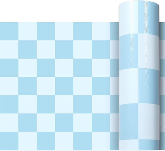 Blue Checked Bulletin Board Roll Reusable Waterproof Erasable Pastel Blue Non-Woven Fabric Bulletin Board Roll Wrinkle Resistant Background Poster for Classroom Decor Wrapping DIY Crafts 15.7" x 20ft