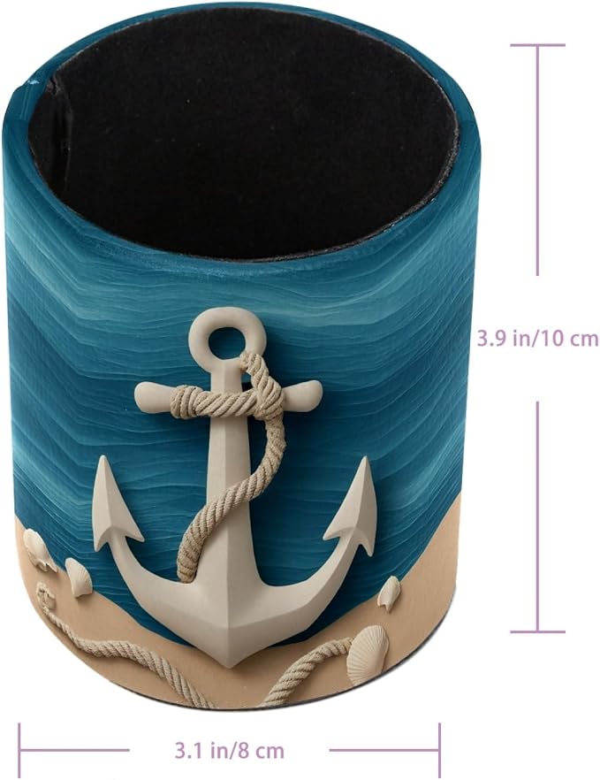 Leather Pen Holder for Desk, Anchor Makeup Brushes Holder Pencil Cup Multifunctional Desktop Organizer Caddy for Home School Office Desk Accessories