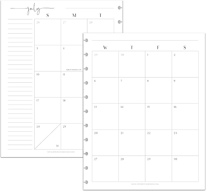 BetterNote July 2026 - June 2027 Academic HOURLY Calendar for Disc Notebook, Fits Levenger Circa, Big Happy Planner, Staples Arc, TUL, Discbound (11-Disc, 8.5"x11", Modern)