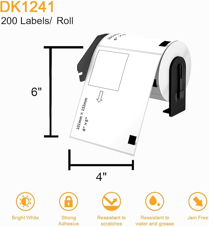 Compatible 4" x 6"(101mm x 152mm) Direct Thermal Labels Replacement for DK-1241 Shipping Mailing Postage Address Compatible for Brother QL Printer (12 Rolls + 1 Frame, 200 Labels/Roll)