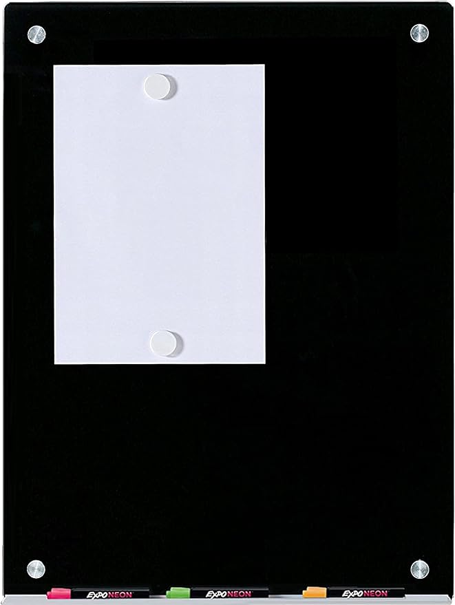 Audio-Visual Direct Magnetic Black Glass Dry-Erase Board Set - 2' x 1.5' - Includes Magnets, Hardware & Marker Tray