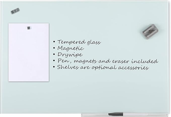 M&T Displays Wall Mounting Tempered Glass Dry Erase Write On Board Set Clear with Whiteboard Marker 4 Magnetic Pins for Office School Home Kids (15.73x23.63 inch)
