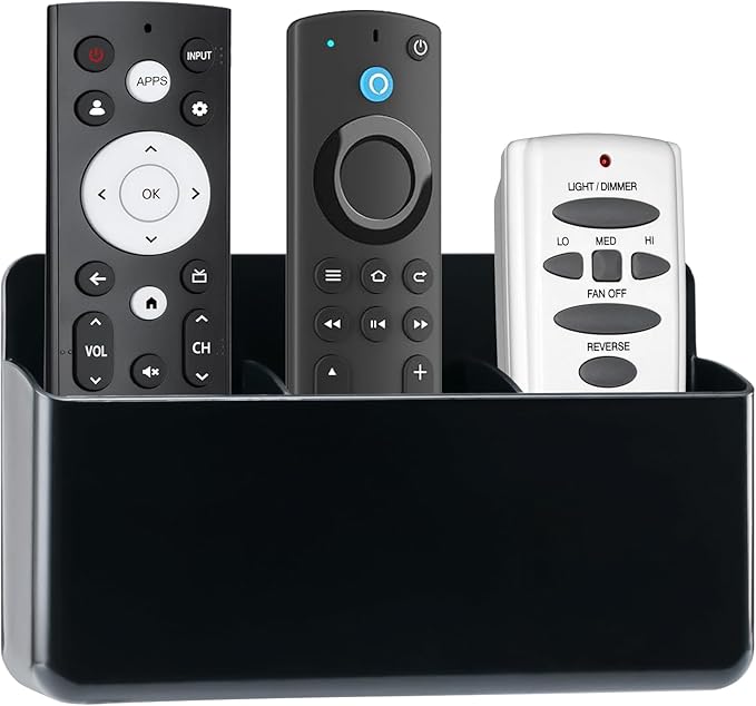 3 Slot Remote Control Holder, TV Remote and Wall Pen Storage Accessories for Home Office School (Black 1Pack)