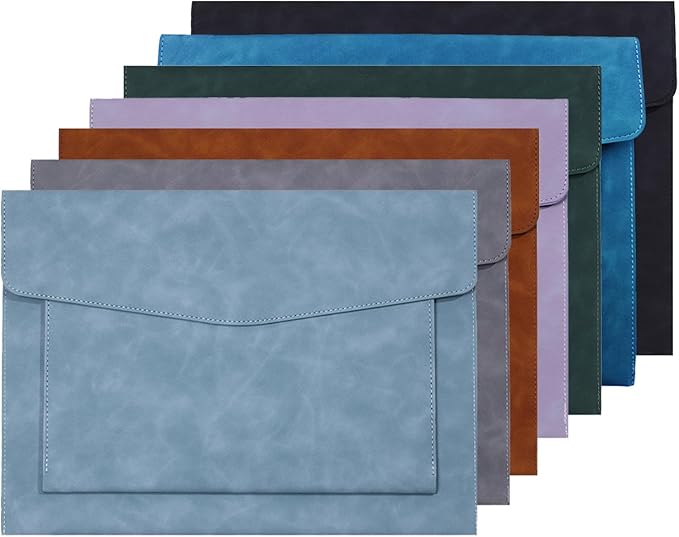 PU Leather A4 File Folder Document Holder with 2 Compartments Envelope Folder Case with Snap Closure for Receipt Contract (Green)