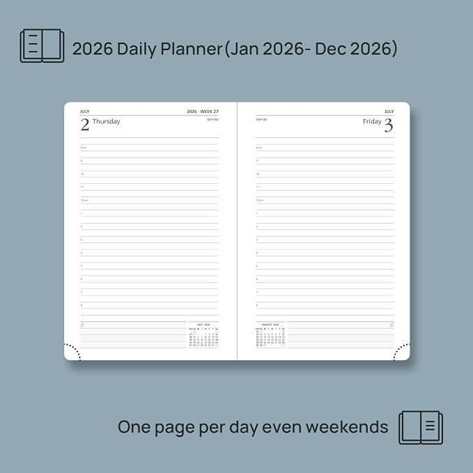 POPRUN 2026 Daily Planner One Page Per Day A5 Size Calendar (5.75" x 8.5") - 12 Months Hourly Appointment Book with Hardcover, Monthly Tabs, Pocket, Pen Holder - Light Pink