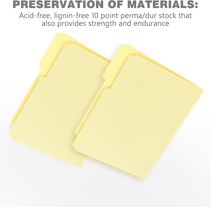 Lineco Archival Legal Size File Folders. Organize Important Documents, Prints, Photos. 9.5" x 14.75" with 1/3-Cut Tab, Acid-Free, Lignin-Free Light Tan 10 Pt. Perma/Dur Folder Stock. Pack of 25