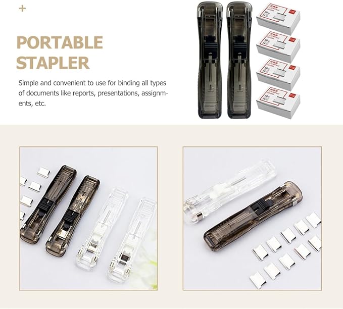 Abaodam Refillable Multi-Function Desktop Stapler with Document Clamp and 200pcs Refill Clips for Office and Classroom File Binding