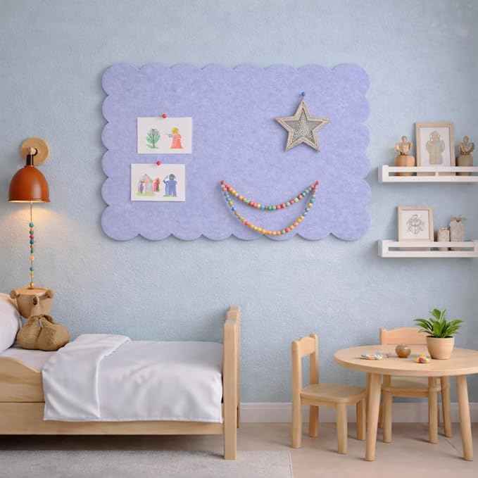 Scalloped Felt Bulletin Board 24 x 18 Inches, Cute Decorative Pin Board for Dorm Room Decor, Small Vision Board & Photo Display for Bedroom or Study (Blue Gray)