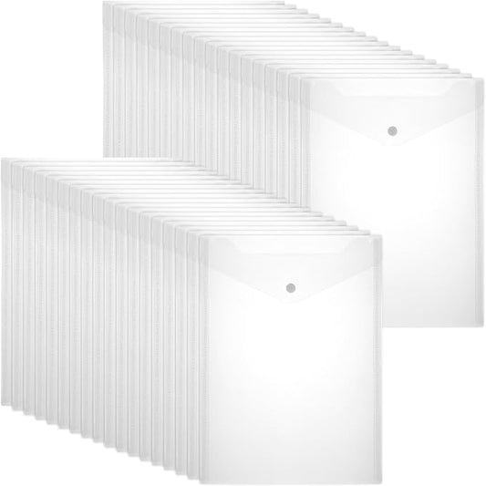 50 Pcs 9"x12" Clear Plastic Envelopes with Snap Closure, Heavy-Duty Plastic Document Envelope & File Folder for Organizing Papers (9.25"x12.8")