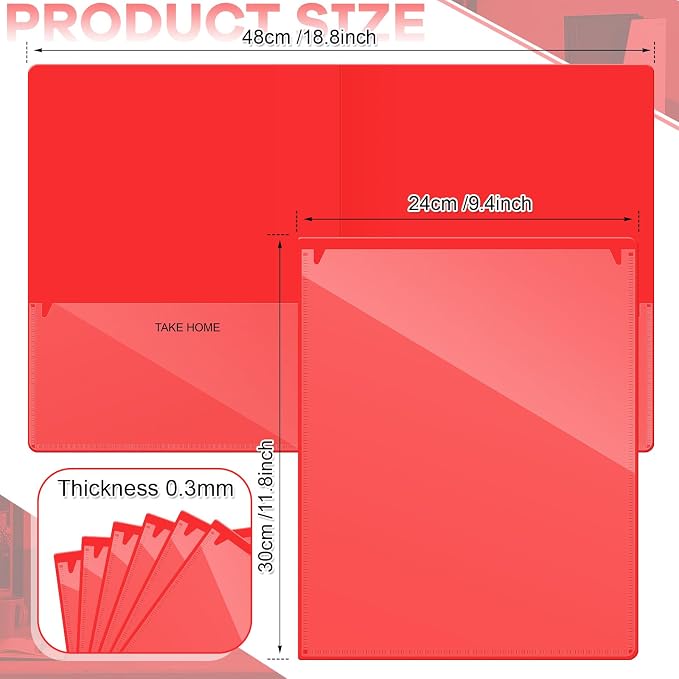 Henoyso 24 Pcs Folders with Pocket School to Home Folder Heavy Duty 2 Pocket Homework Folders with Clear Front Pockets for School Students Parent Teacher Communication (Red)