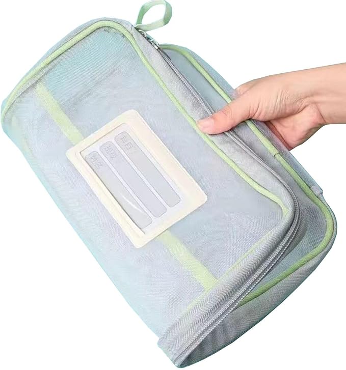 Nylon Document Bag with Zipper Light Transparent Mesh File Bag Pouch with Strap for Books A4 Documents Organizer (4, Pink&Purple&Green&Blue)