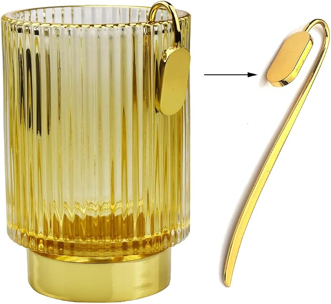 Thick Glass Pen Pot Cute Decorative Pencil Holder Cup for Desk Makeup Brush Holder for Home Office (Golden)