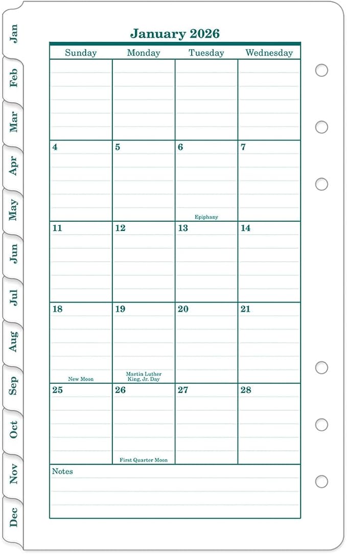 FranklinCovey - Original Two Page Monthly CalendarTabs for Ring-Bound FranklinCovey Planners (Pocket, Jan 2026 - Dec 2026)