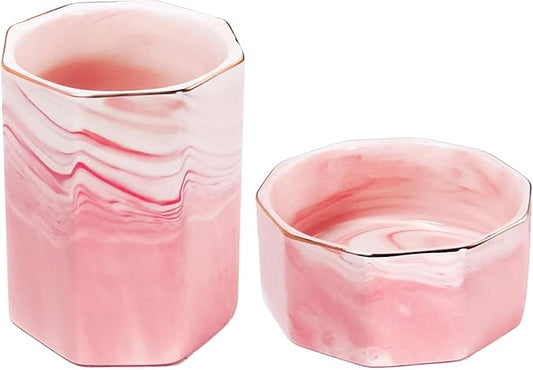 Aesthetic Desk Accessories Set of 2 For Your Office Desk Decor- Sturdy Concrete Desktop Accessories For Women or Men Enhance Any Office Decor - Set incl. Pen Holder, Paperclip Storage (pink and white)