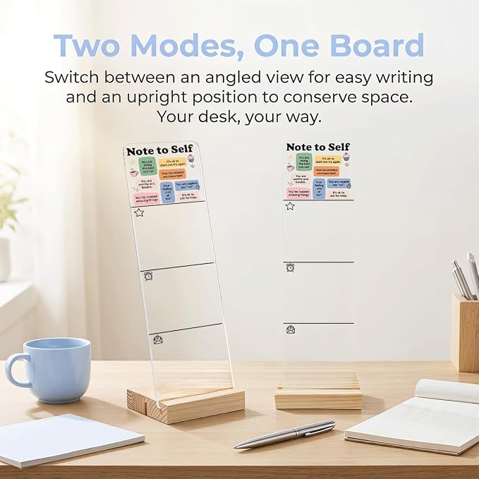 Sticky Notes Monitor Memo Board Acrylic Holder with Removable Wooden Base, Note to Self Positive Affirmations Logo Desk Set with 200 Sheets Two Sizes Sticky Notes, Office Desk Accessories Organizer