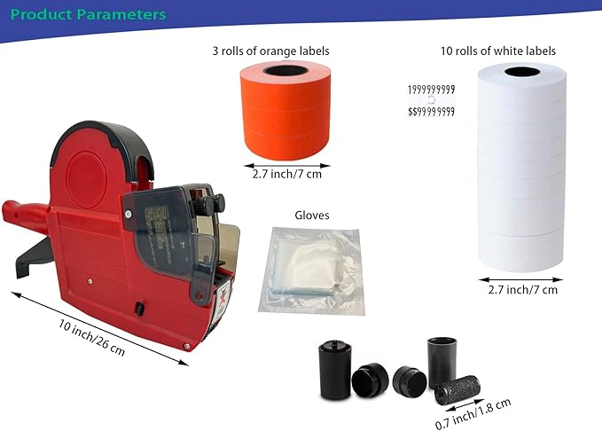 2-Line 20-Digit Price Gun,Pricing Tag Labeler w/ 1500 Orange 5300 White Labels 3 Ink Rolls Kit,Date Code Tagging Stickers Machine for Retail Garage Sale,Clothes Label Applicator (Plus)