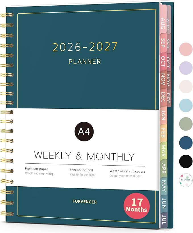 Aug 2026 - Dec 2027 Planner, Forvencer 17 Month Academic Planner 2026-2027, 8.5" x 11", Calendar Planner Weekly and Monthly, Daily Agenda Book, School Supplies for Student Teacher, A4, Navy Blue