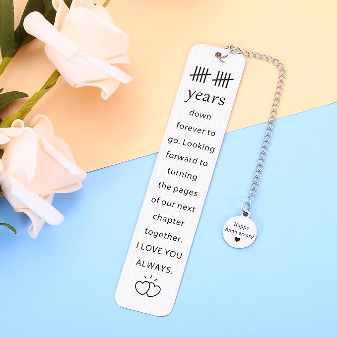 10th Anniversary Tin Gifts for Him Her - 10 Year Wedding Bookmark for Husband Wife, Romantic Ten Year Wedding Gift for Husband, Couples 10th Anniversary Milestone, Tin or Aluminum Gifts for 10th