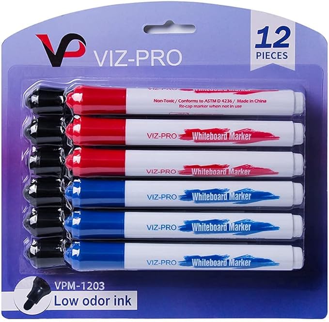 VIZ-PRO Whiteboard Easel/Portable Dry Erase Board, 36 x 24 Inches, with 3 Colored Erasers and 12-Count Markers