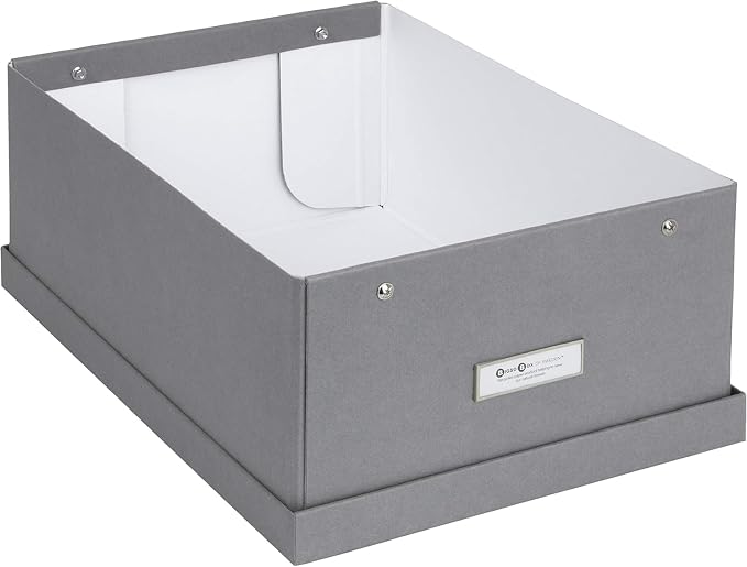 Bigso Box of Sweden Katia Collapsible Storage Box with Labelframe for Easy Identification - Simple Assembly Without Tools - Decorative Storage Boxes with Lids - 11.3in x 15.4in x 6.4in - Grey