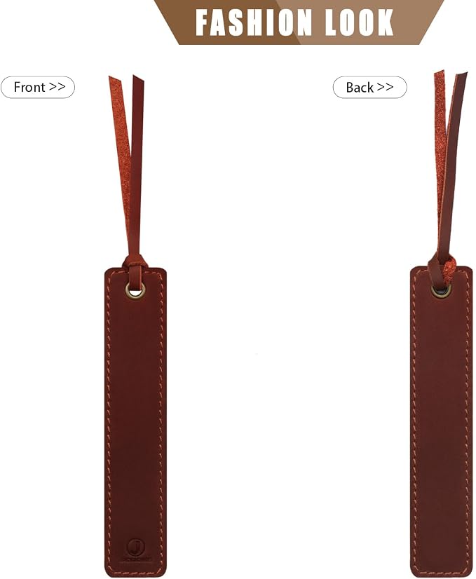 Jack&Chris Genuine Leather Bookmark, Thin Handmade Stitched Bookmarks for Women Men, Classic Style Book Accessories Gifts for Book Lovers Students Writers Readers Teens Adults, Red
