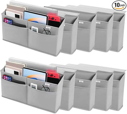 10 Pack Desk Side Hanging Organizer, Adhesive Storage Bag with Pockets for Magazine Ipad Notebook, for End Tables Home Office Desks Computer Workstations Dressing Table, Grey