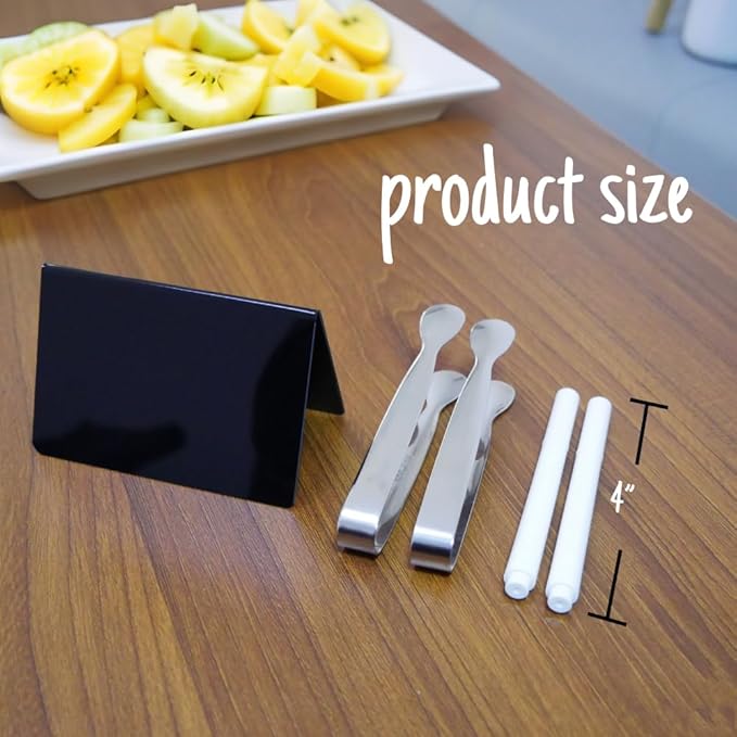 Mini Chalkboard Signs for Food, Mini Serving Tongs, 24-Piece Buffet Display Set with Erasable Pens for Wedding, Party, Charcuterie Catering Supplies