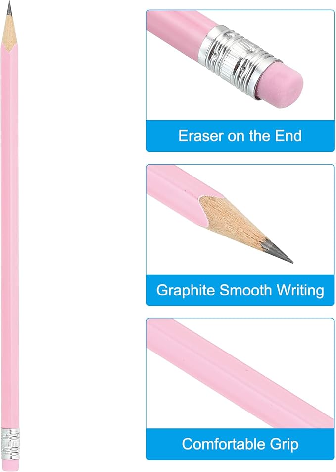 PATIKIL Round Pencils, 24 Pack HB Graphite Pencils with Eraser Wood Pencils Cute Pencil for Classroom Teacher Office Supplies, Light Pink