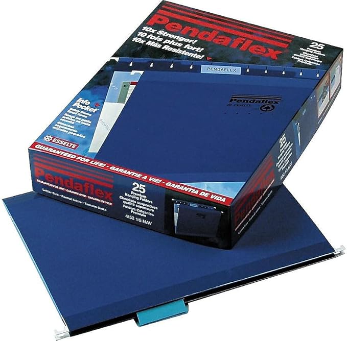Pendaflex Reinforced Hanging File Folders, Letter Size, Navy, 1/5 Cut, 25/BX (4152 1/5 NAV)
