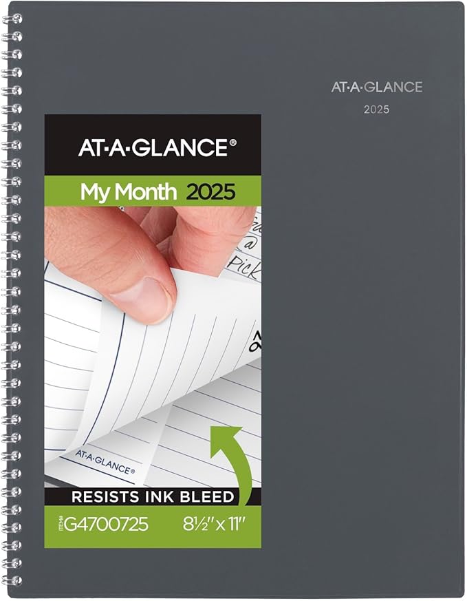 AT-A-GLANCE 2025 Planner, Monthly, 8-1/2" x 11", Large, DayMinder, Gray (GC4700725)
