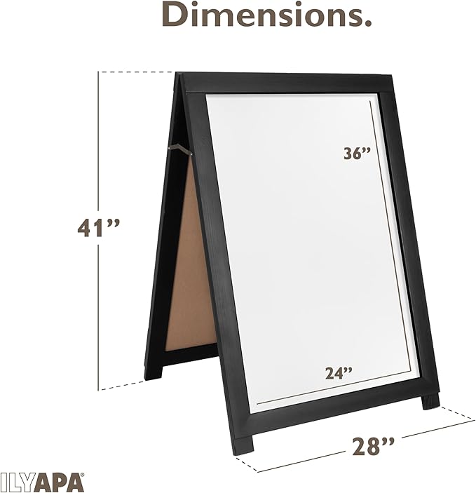 Ilyapa 2 in 1 A Frame Sign Holder and Chalkboard Easel - Dual Sided Magnetic Chalk Board - Display for Businesses Outdoor - 28x41 - Black