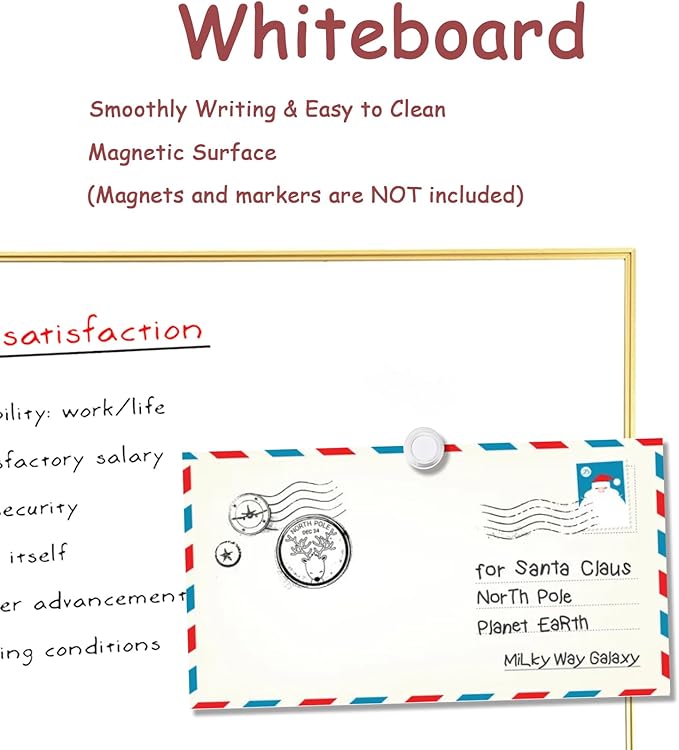 Dry Erase White Board, 10.6"x 14.6" Gold Aluminum Frame Magnetic Whiteboard for Wall Office,School,Home, Hanging Board for Decoration,Planning,Kitchen Grocery List,Drawing,Memo（BB-Gold-2737）