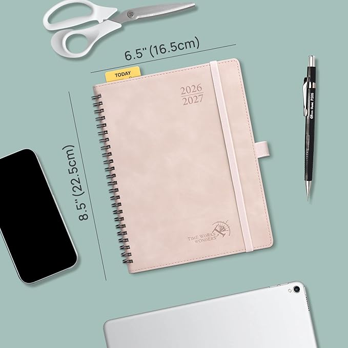 POPRUN Weekly Planner 2026-2027, 6.5" x 8.5", (July 26-June 27) Academic Weekly and Monthly Planner, Calendar Notebook 2026-2027 Agenda for School, College, Spiral Leather Softcover - Cerulean Blue